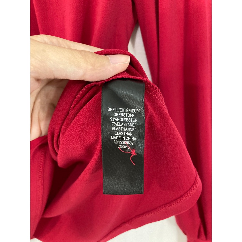 New Adrianna Papell Blouse Large Red Smocked Ruffle Neck Long Sleeve Preppy - Picture 7 of 9